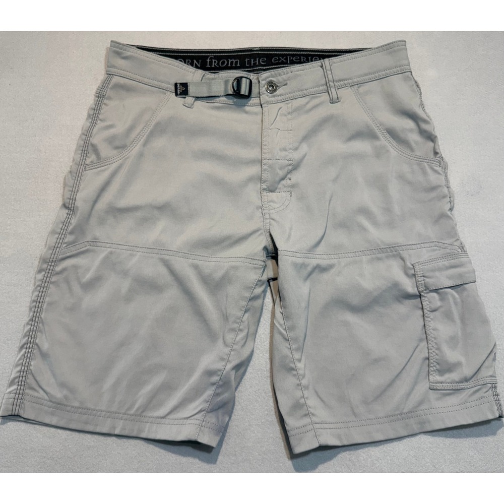 PrAna Mens Stretch Zion Cargo Shorts Gray Hiking Outdoor Size 32 10in Inseam